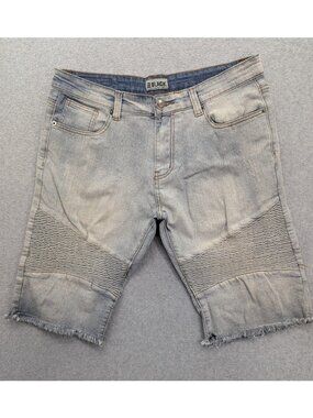 CJ BLACK Denim Shorts Mens 32 Blue Light Wash Bermuda Moto Distressed Raw Hem